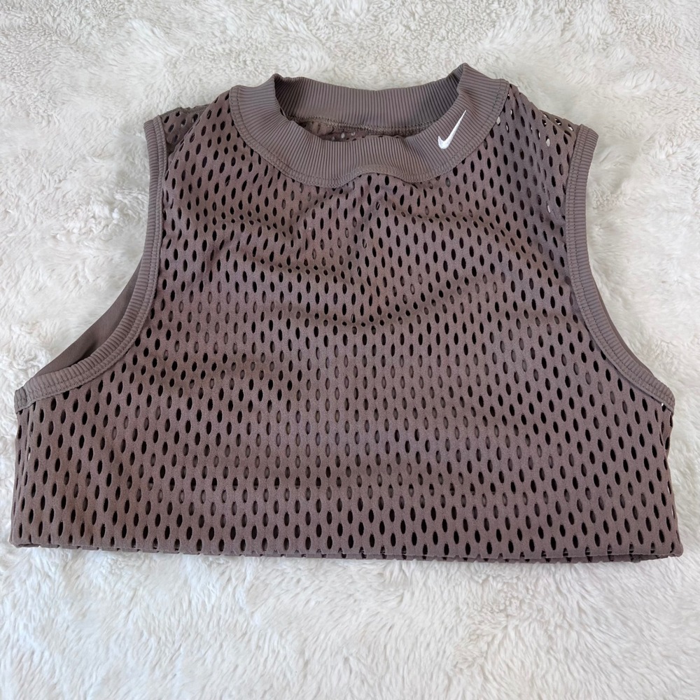 Nike Dri-FIT Mesh Crop Tank Top Brown Mock Neck Sleeveless Training Small NWOT - Picture 6 of 14